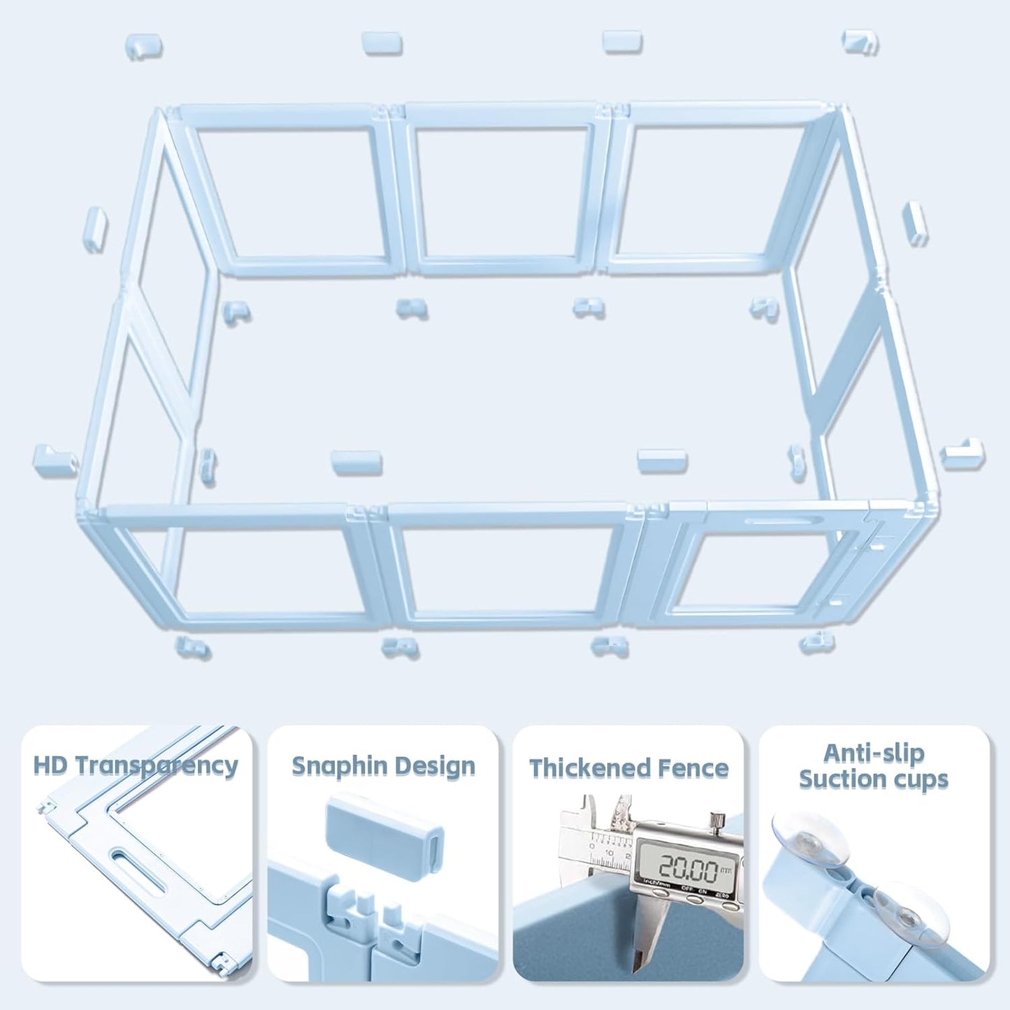FANCY Clear Acrylic Dog Playpen, Easy Assembly, Sky BLUE, Powder PINK, 60CM, 10 Panel