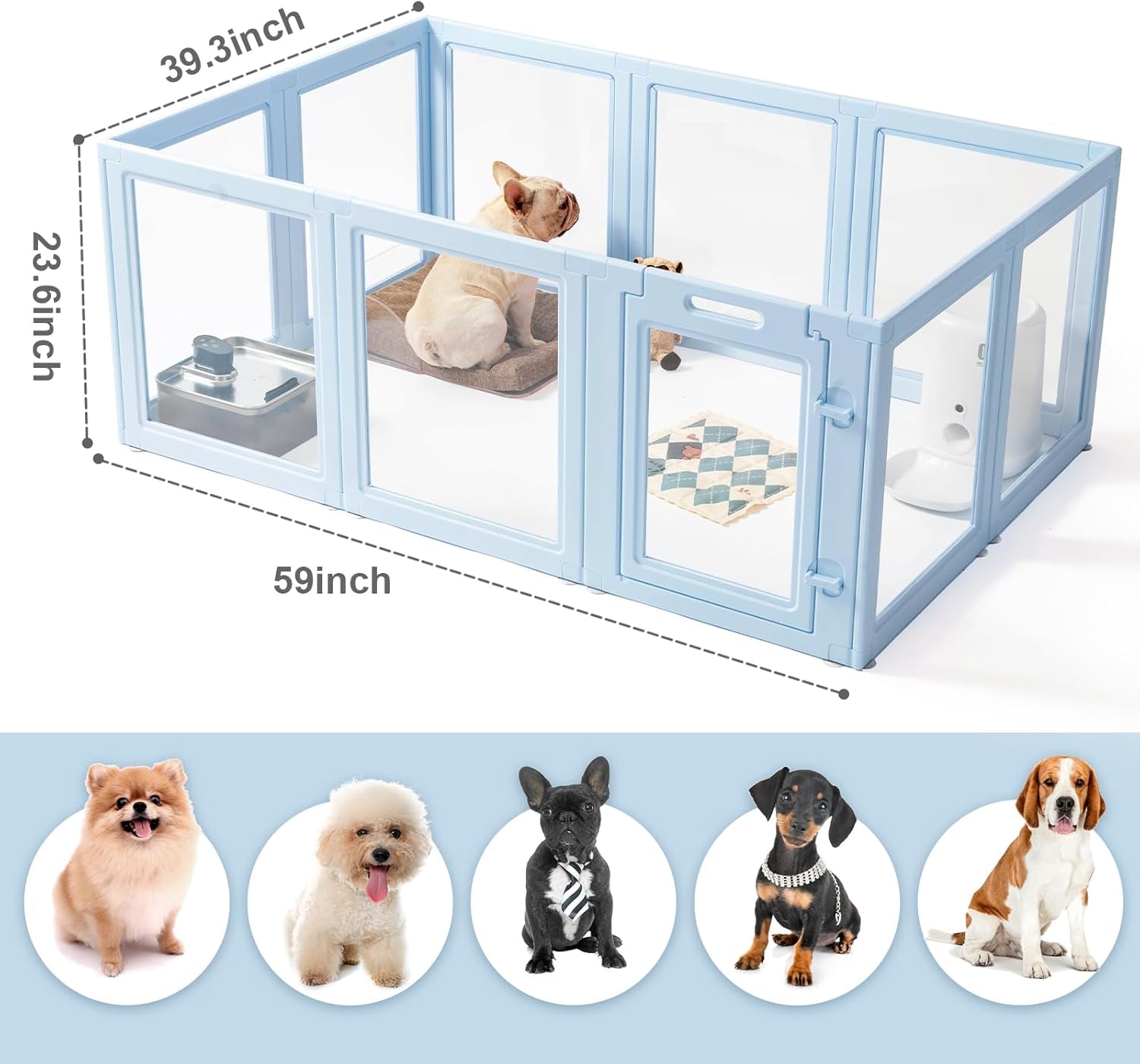 FANCY Clear Acrylic Dog Playpen, Easy Assembly, Sky BLUE, Powder PINK, 60CM, 10 Panel