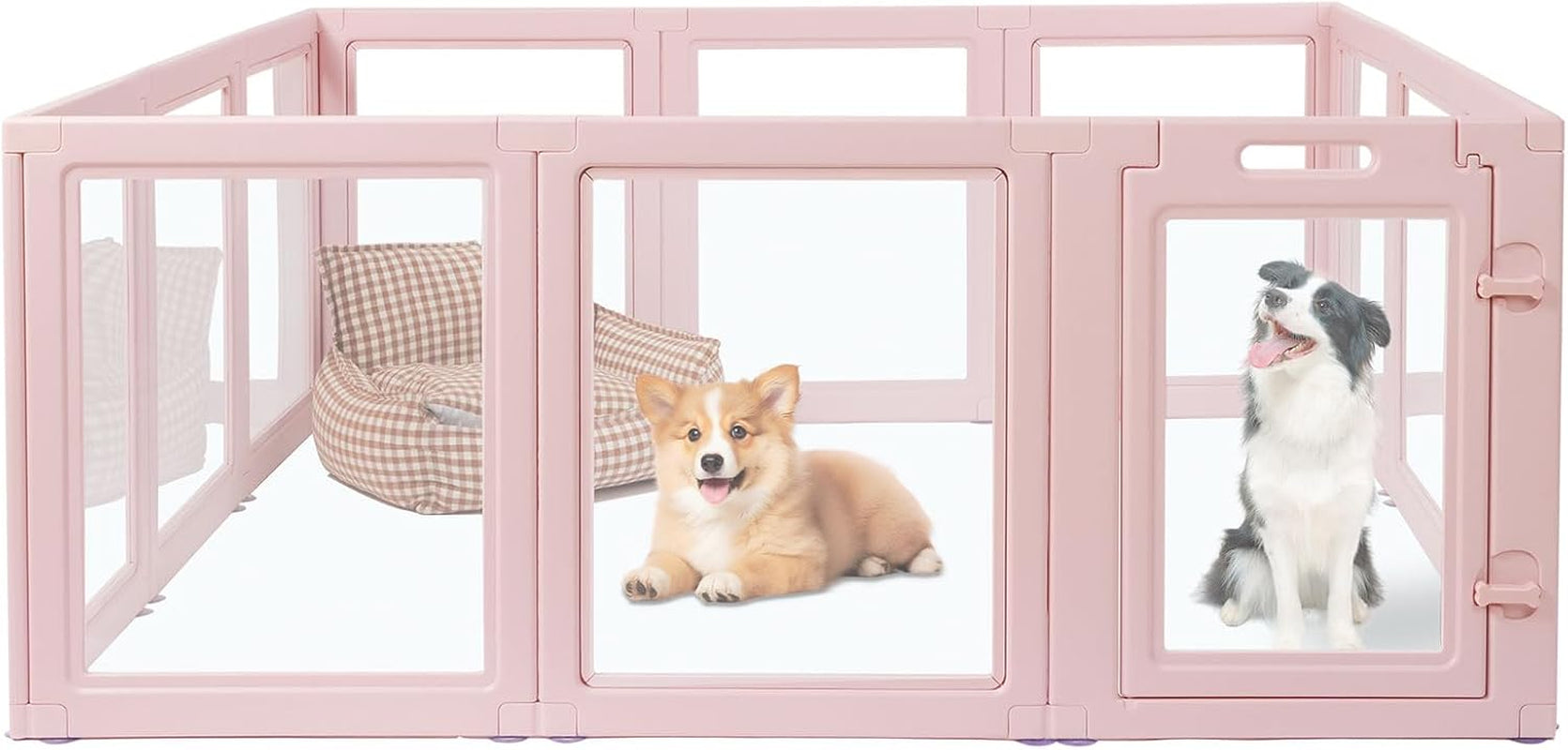 FANCY Clear Acrylic Dog Playpen, Easy Assembly, Sky BLUE, Powder PINK, 60CM, 10 Panel