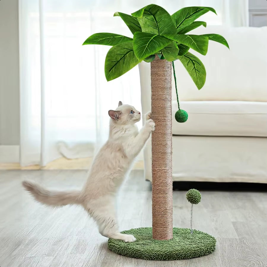 Cute TROPICAL Cat Tree Scratching Post, Natural Sisal