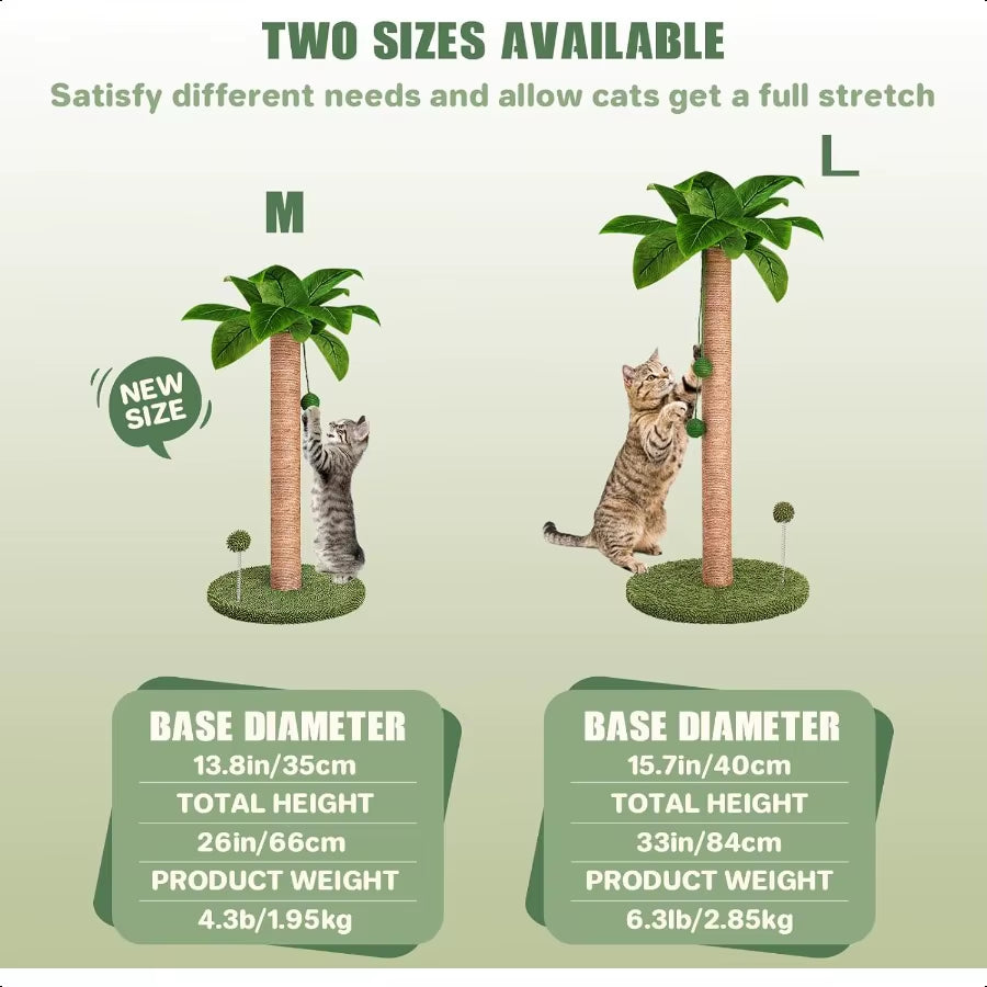 Cute TROPICAL Cat Tree Scratching Post, Natural Sisal
