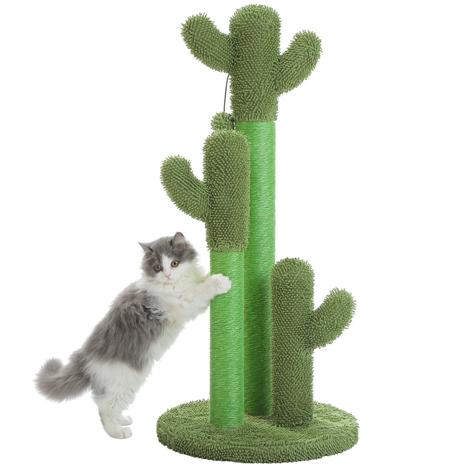 Cactus Cat Scratching Post with 3 Natural Scratching Poles and Interactive Dangling Ball