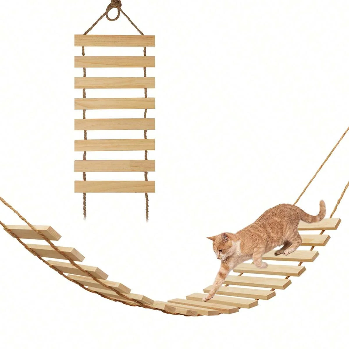 Natural Wood Cat Climbing Ladder Bridge Accessories