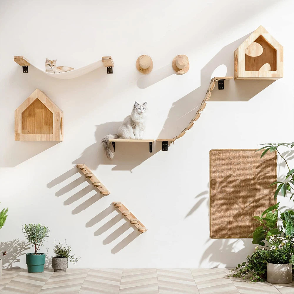 Cat Wall Climbing Shelf Steps Ladder Scratching Post Accessories