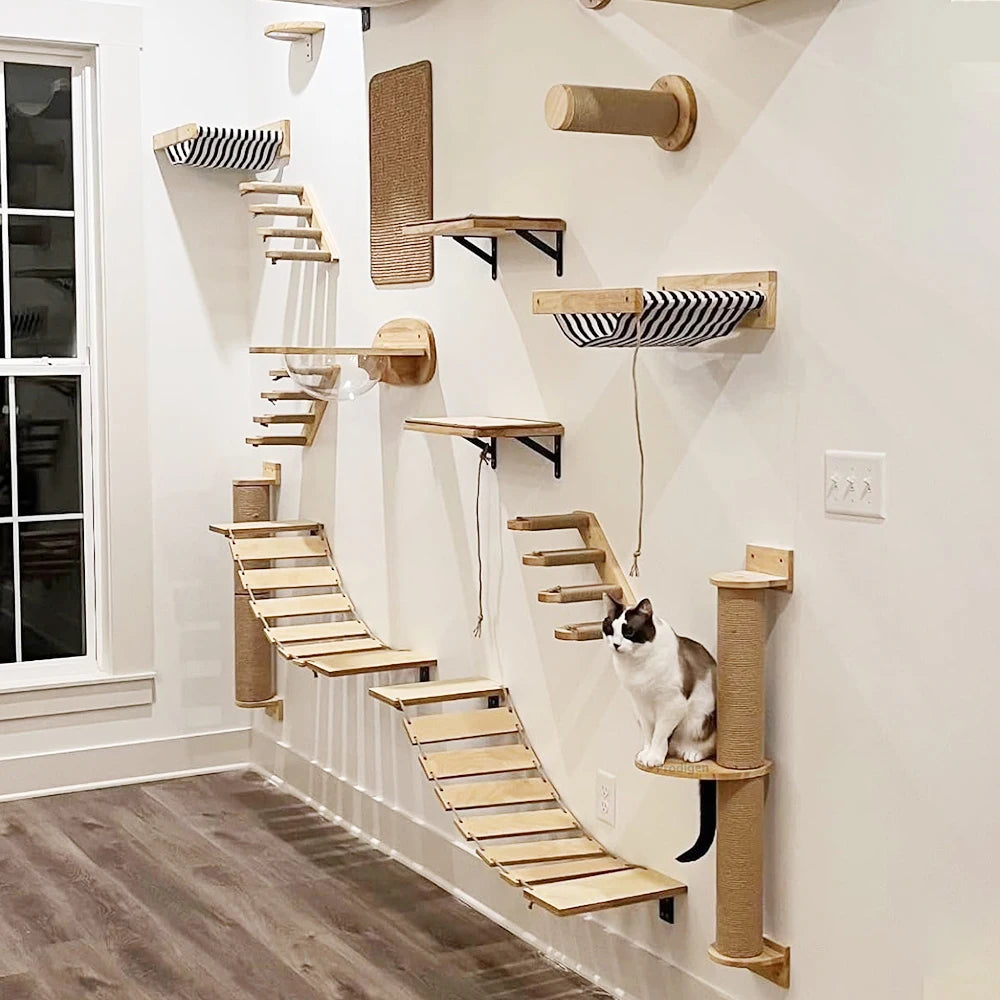 Cat Wall Climbing Shelf Steps Ladder Scratching Post Accessories