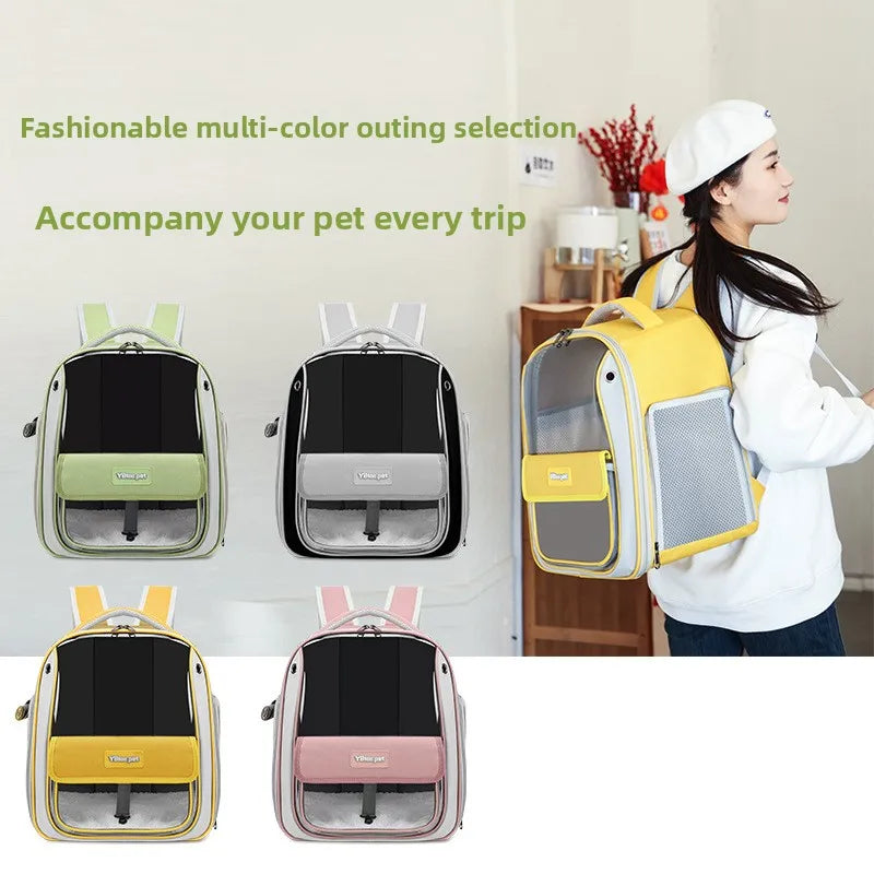 Cat Backpack Outing Schoolbag Double-Shoulder Pet Bag Cat for Travel Dog and Cat Supplies Transparent Large-Capacity Portab