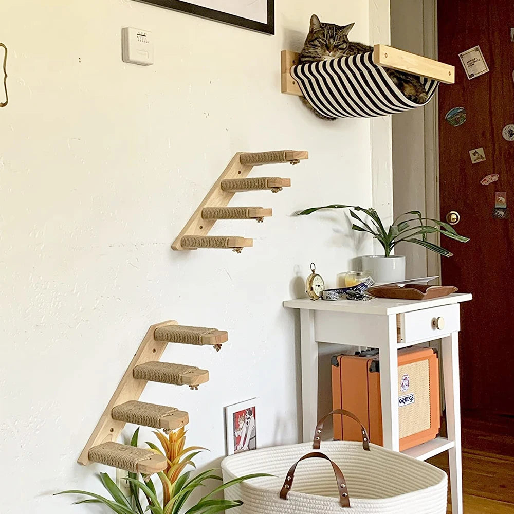 Cat Wall Climbing Shelf Steps Ladder Scratching Post Accessories