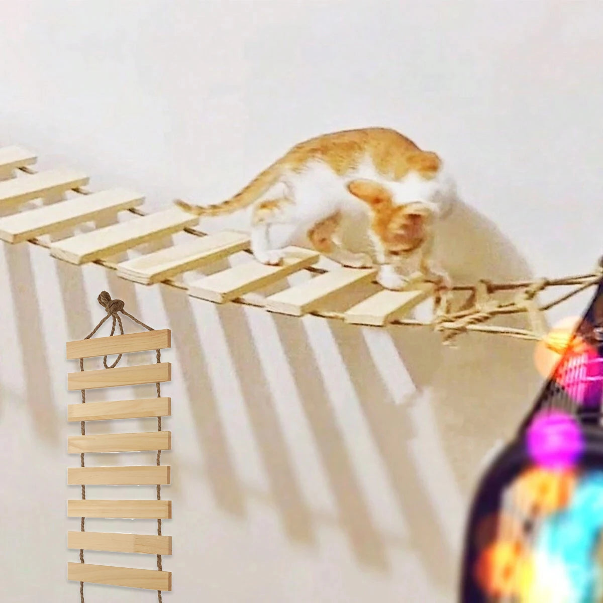 Natural Wood Cat Climbing Ladder Bridge Accessories