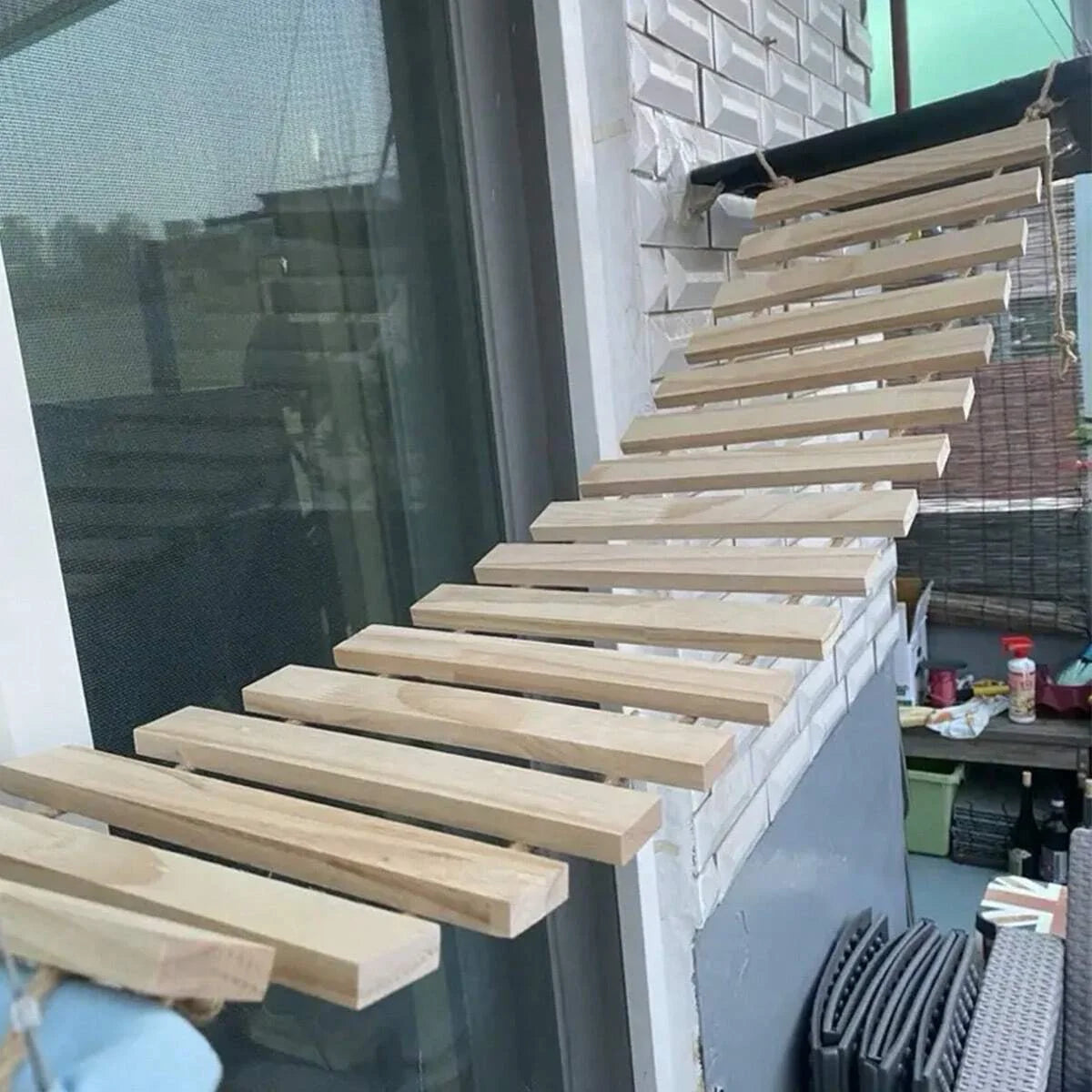 Natural Wood Cat Climbing Ladder Bridge Accessories