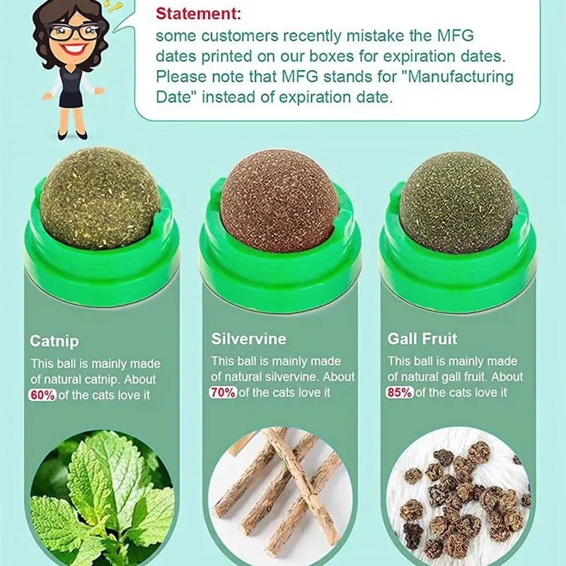 Natural Catnip Wall Stick-On Ball Toy Scratcher Treats