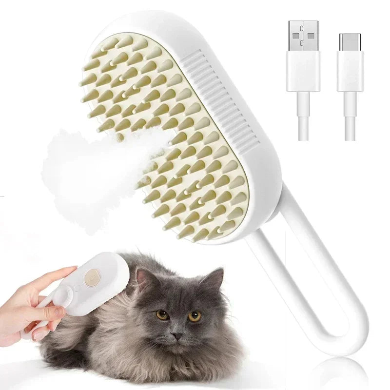 Steam Pet Brush 3-In-1 Massage Dog Steamy Brush Spray Beauty Tangled and Loose Hair Removal Cats Grooming Comb Dogs