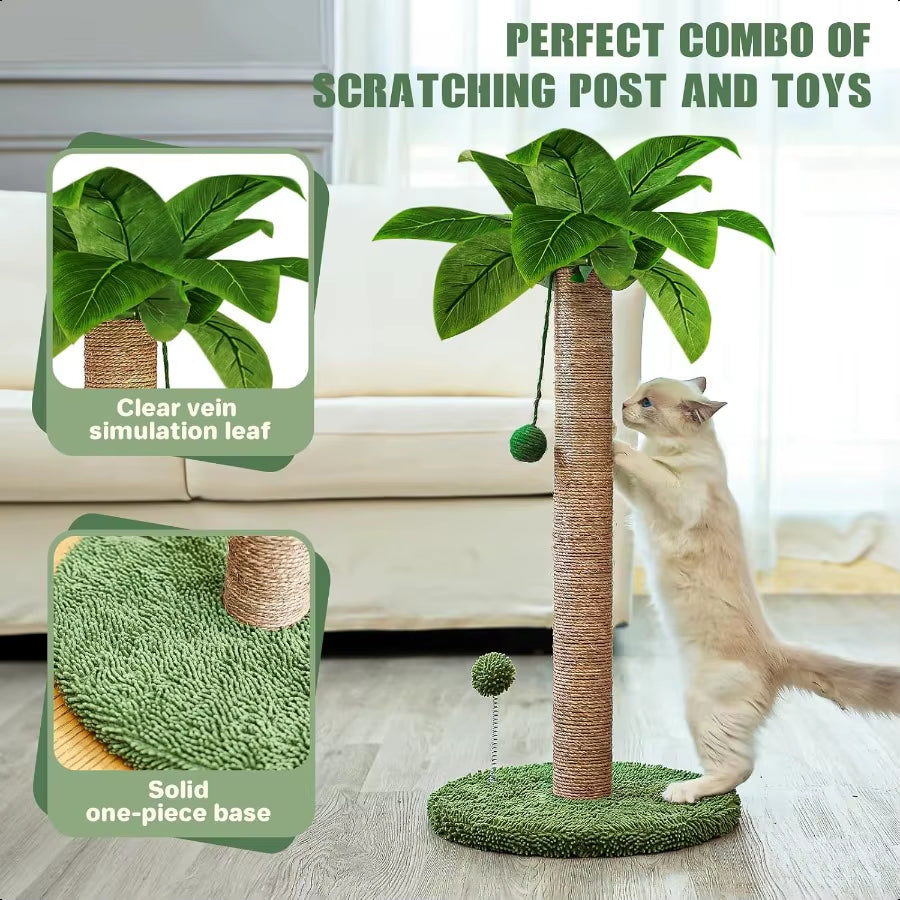 Cute TROPICAL Cat Tree Scratching Post, Natural Sisal