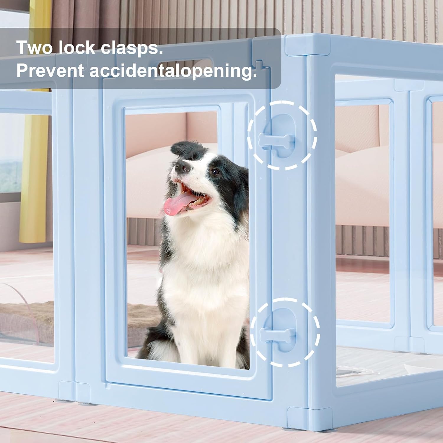 FANCY Clear Acrylic Dog Playpen, Easy Assembly, Sky BLUE, Powder PINK, 60CM, 10 Panel