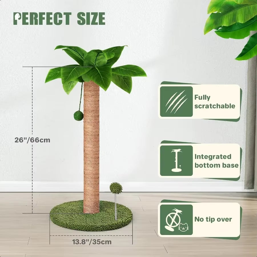 Cute TROPICAL Cat Tree Scratching Post, Natural Sisal