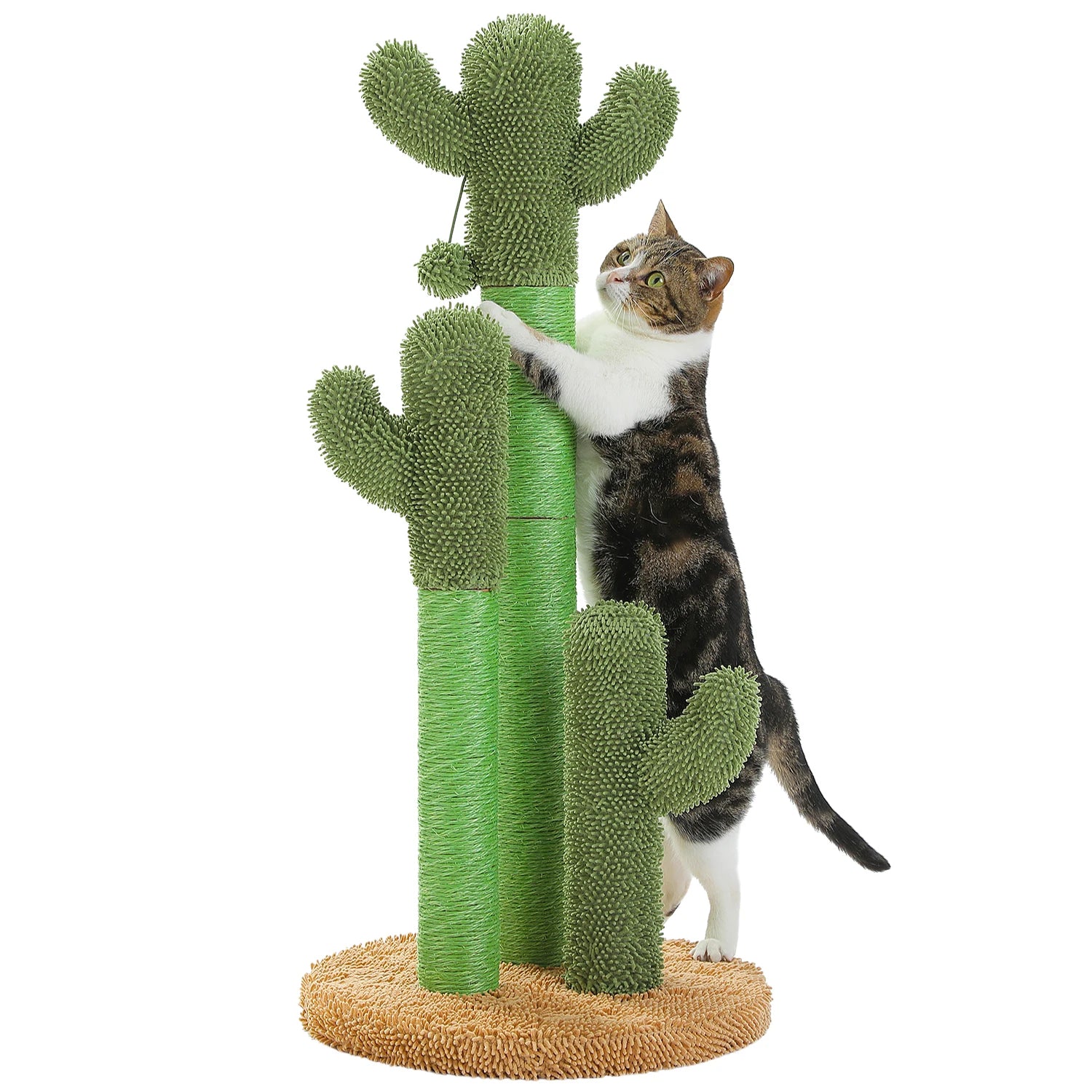 Cactus Cat Scratching Post with 3 Natural Scratching Poles and Interactive Dangling Ball