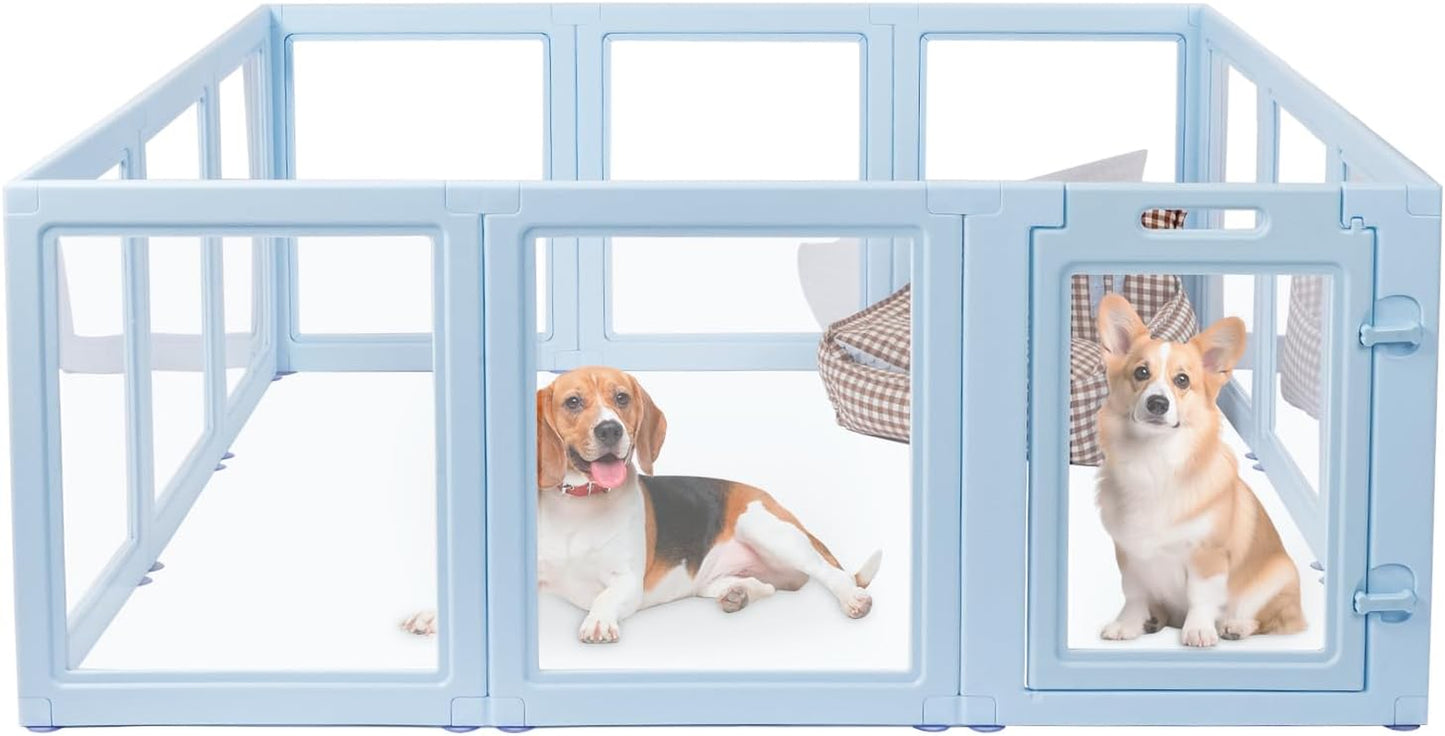 FANCY Clear Acrylic Dog Playpen, Easy Assembly, Sky BLUE, Powder PINK, 60CM, 10 Panel
