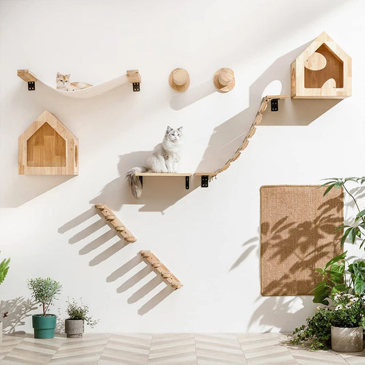 Cat Wall Climbing Shelf Steps Ladder Scratching Post Accessories
