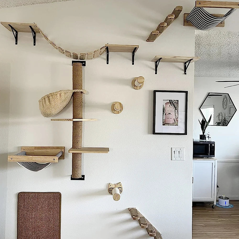 Cat Wall Climbing Shelf Steps Ladder Scratching Post Accessories