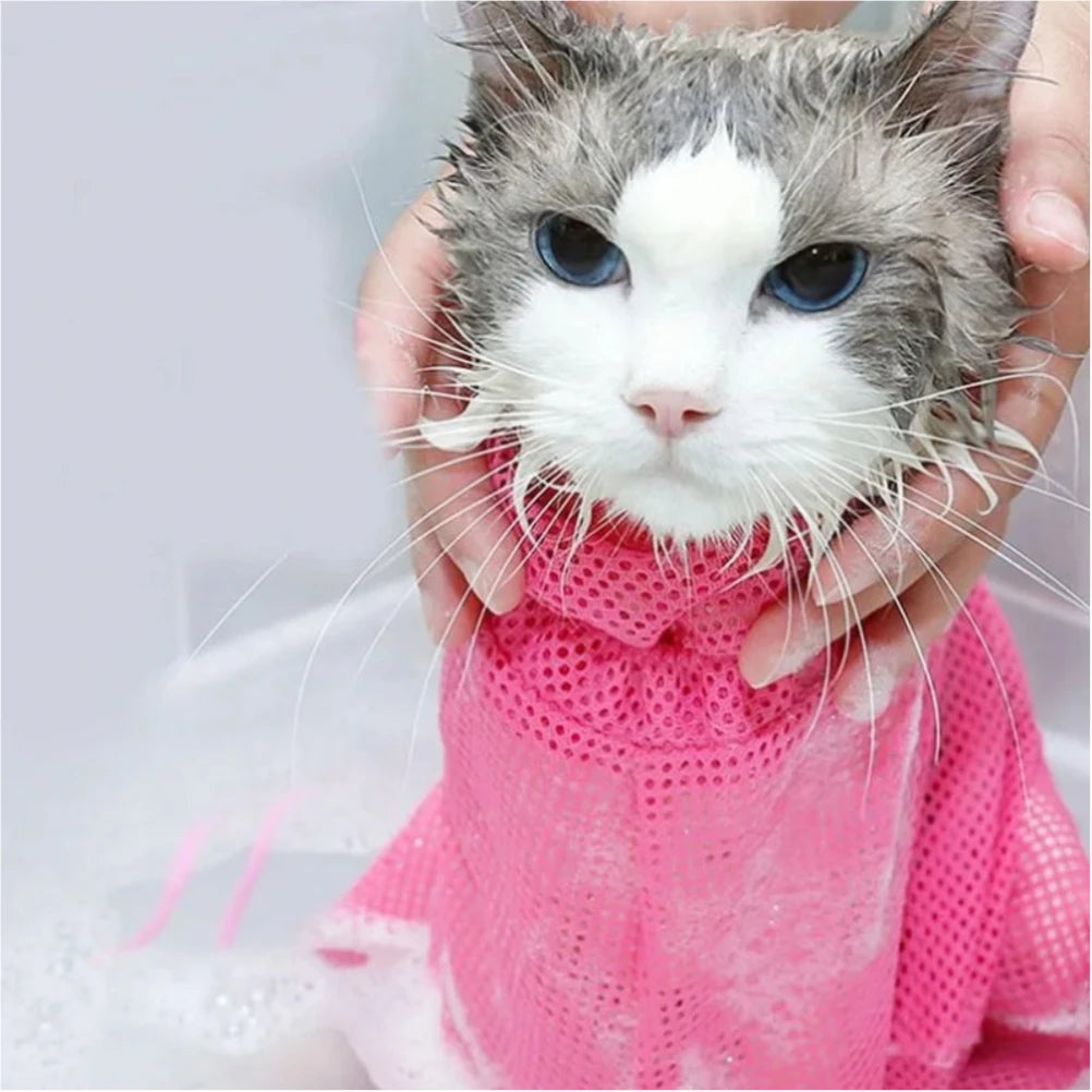Cat Grooming Shower Bag, Mesh Anti-Scratch