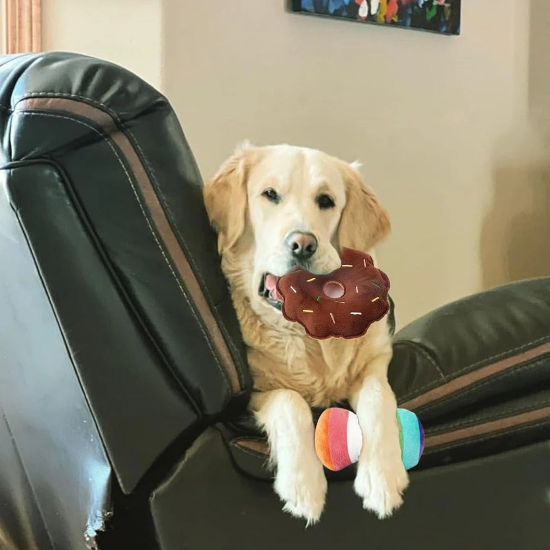 CUTE Dog Toys, 7 Piece Set, Food-themed Plushy SQUEAKY 