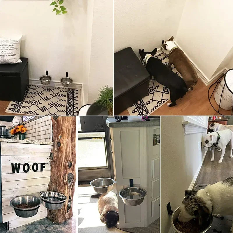 Wall Mounted Dog Bowl,  Elevated Pet Feeding Bowls 
