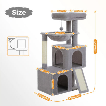 Large Cat Tree for Indoor Cats, Multi-Level Cat Tower with Sisal Scratching Post, 2 Spacious Condo, Cat Scratching Pad, Cat Toys